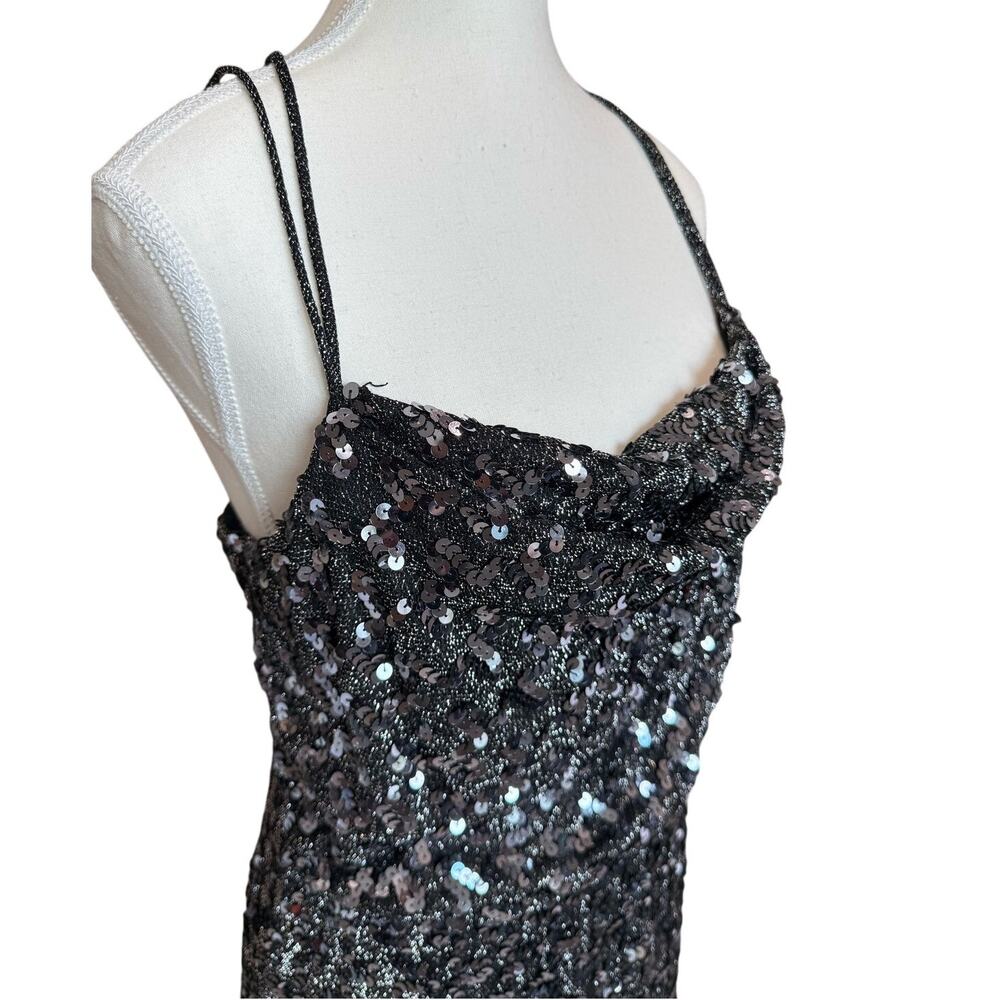 Norman Berg Vintage Maxi Sequin Dress Women's Black Sleeveless Evening Black Tie - Picture 15 of 16